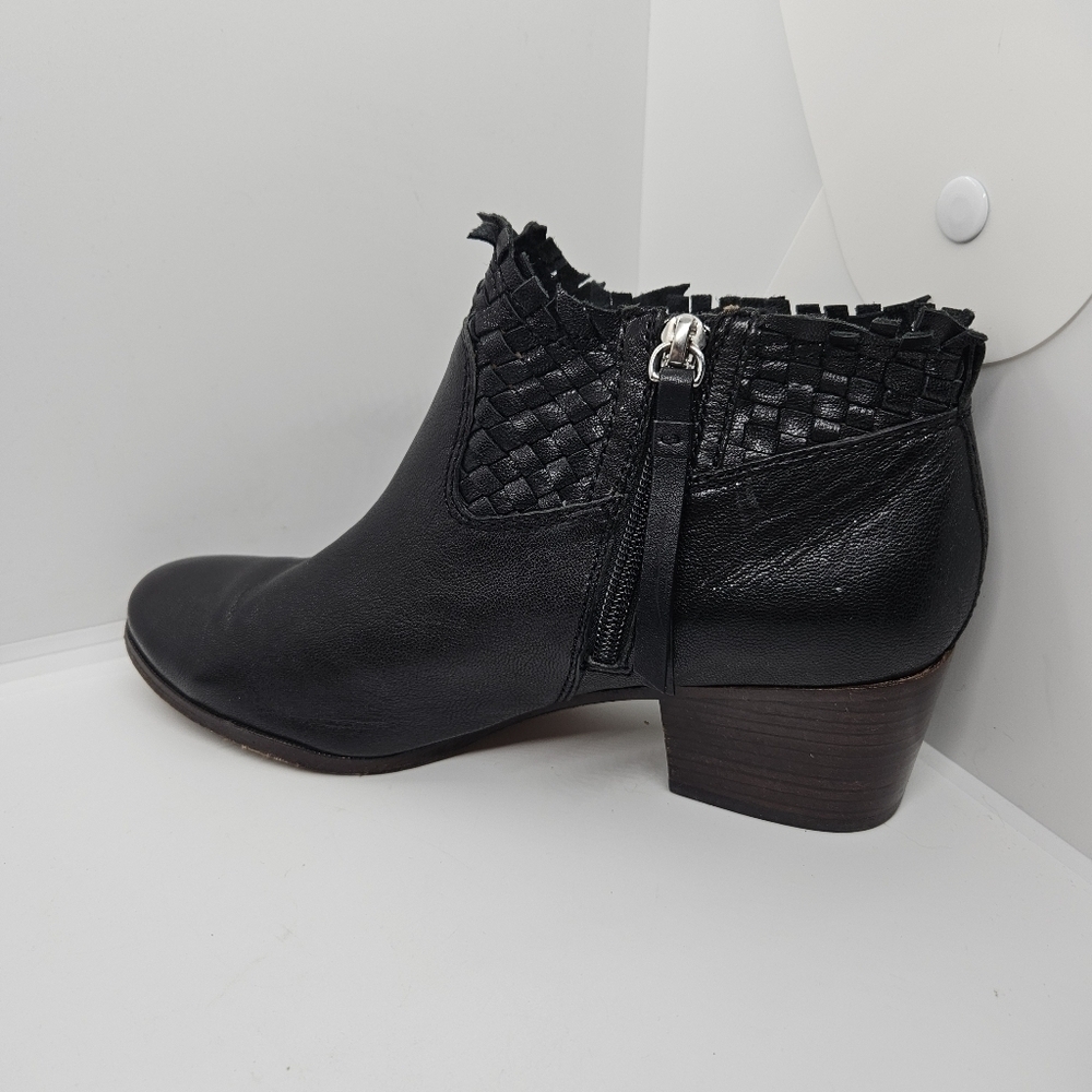 Coach Ryer black leather woven fringe ankle boots 8B - Picture 5 of 10